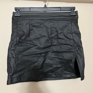 Black leather mini skirt